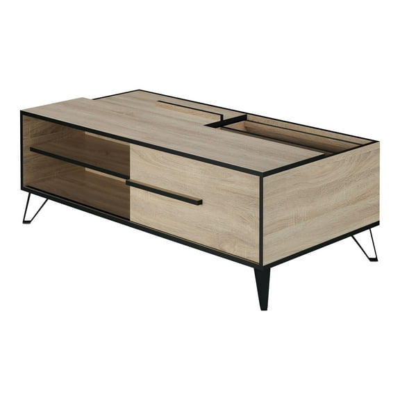Furniture of America Evermore Modern Wood Storage Coffee Table in Natural Oak