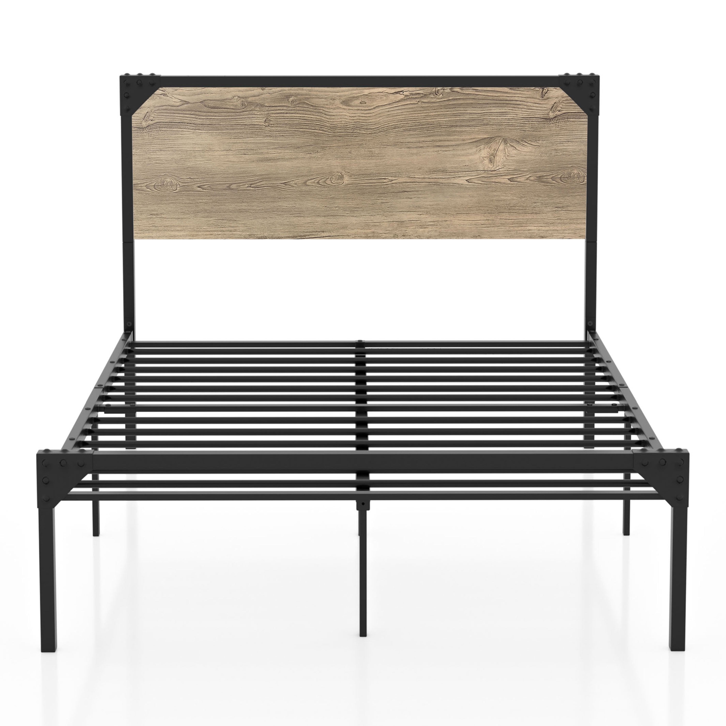 Furniture of America Fahr Industrial Steel Platform Bed With Straight Headboard, Full, Light Gray