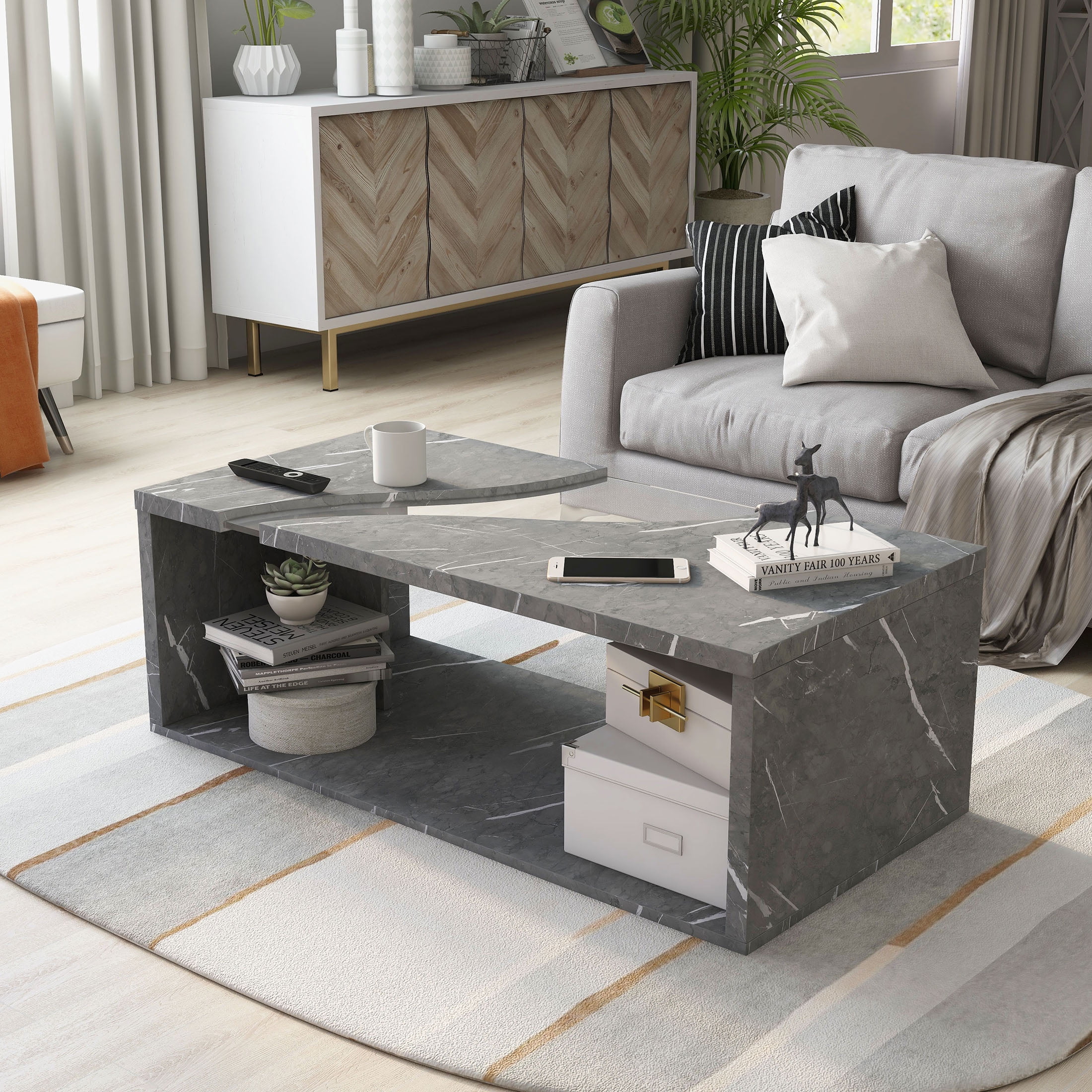 Furniture of America Falka Faux Marble Storage Coffee Table