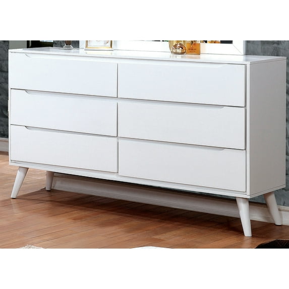 Furniture of America Farrah Mid-Century 6-Drawer Dresser, White