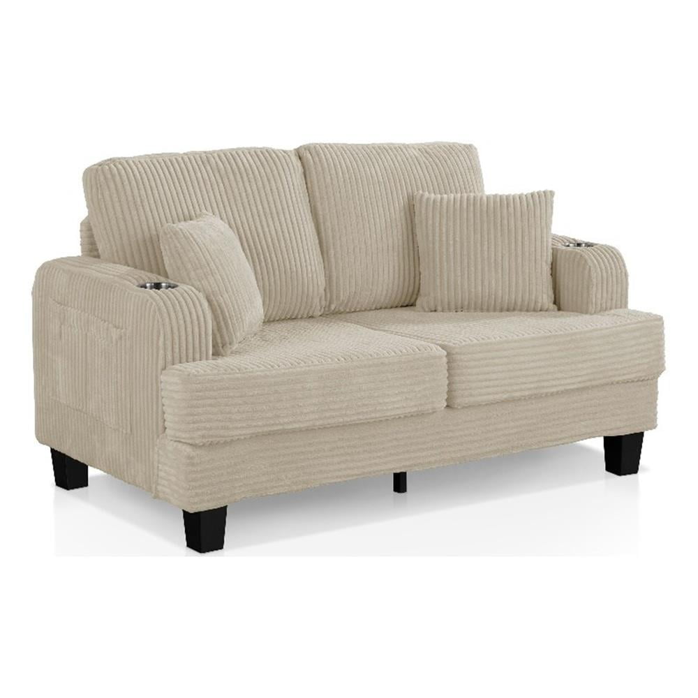 Furniture of America Fayen Modern Small Space Chenille Fabric Loveseat with Pillow, Beige