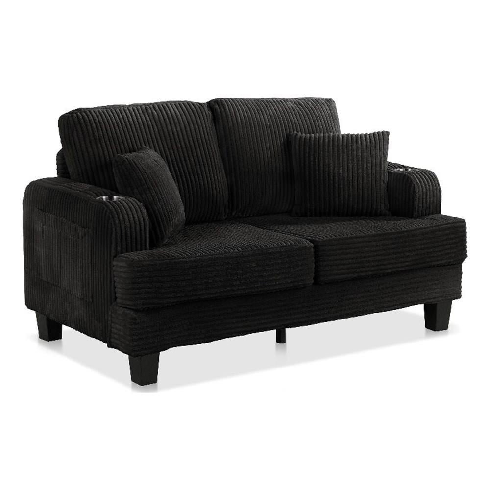 Furniture of America Fayen Modern Small Space Chenille Fabric Loveseat with Pillow, Black