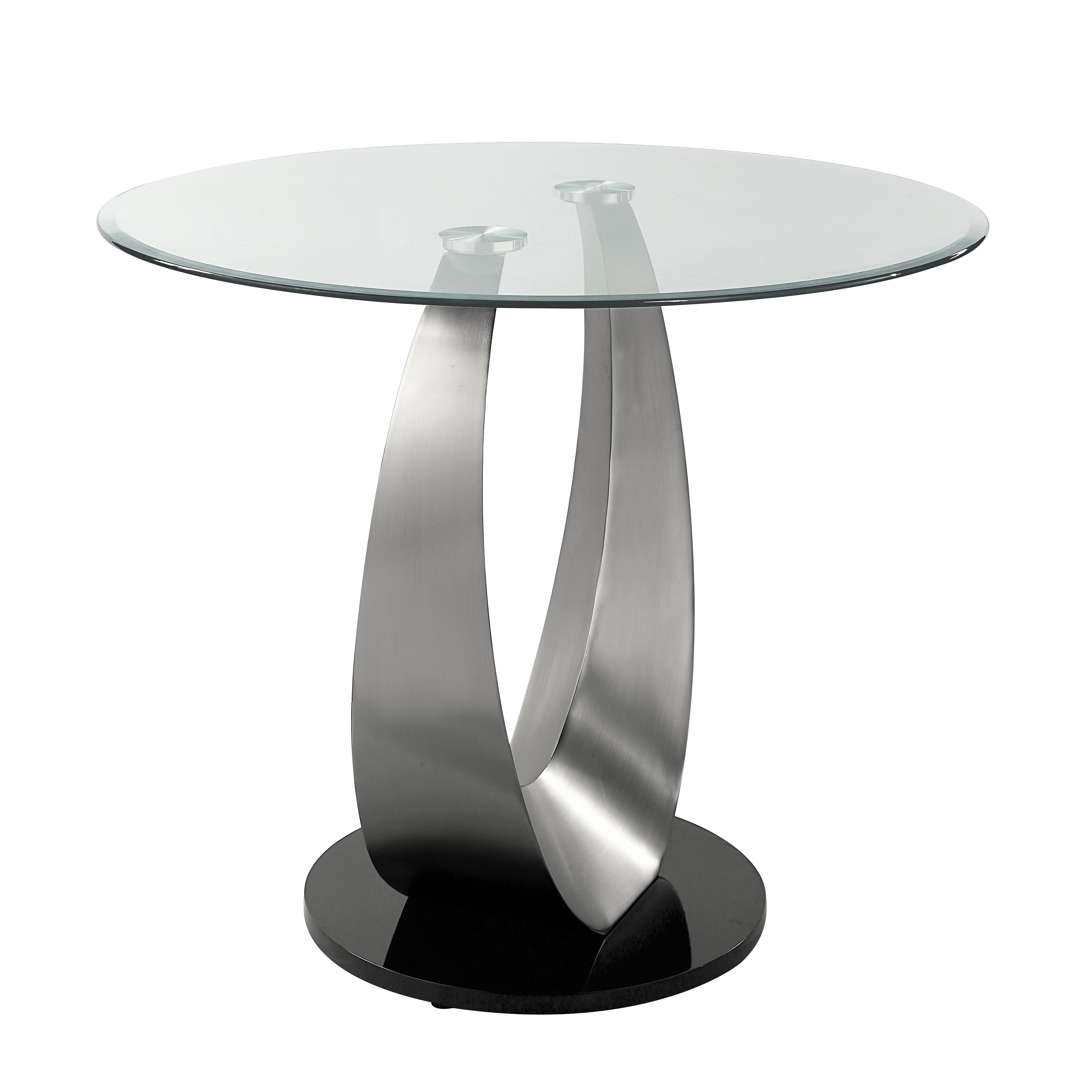 Furniture of America Faz Glass Top Pedestal Counter Table in Black and Silver