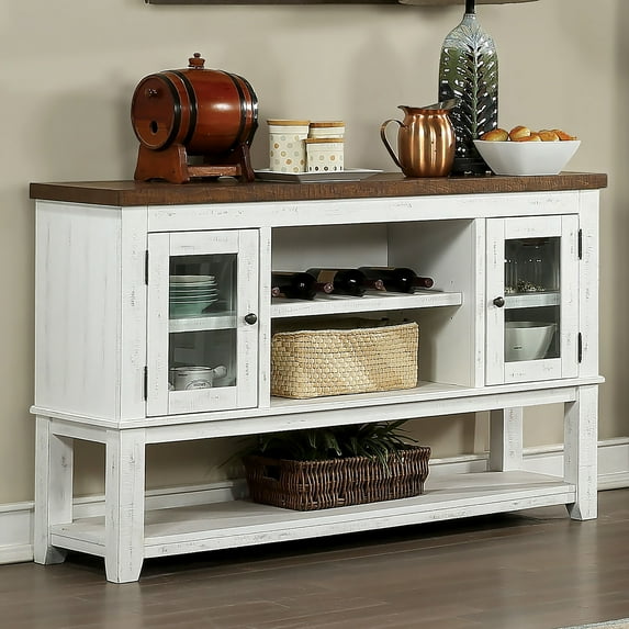 Furniture of America Feli 7-Shelf Wood Distressed White and Gray Server with Doors