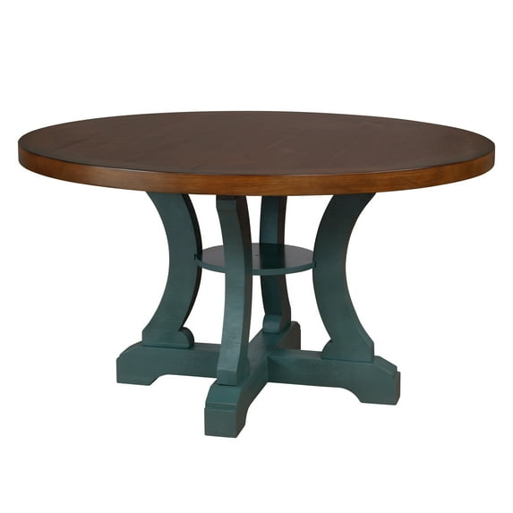 Furniture of America Feli Dining Table, Antique Blue and Dark Oak