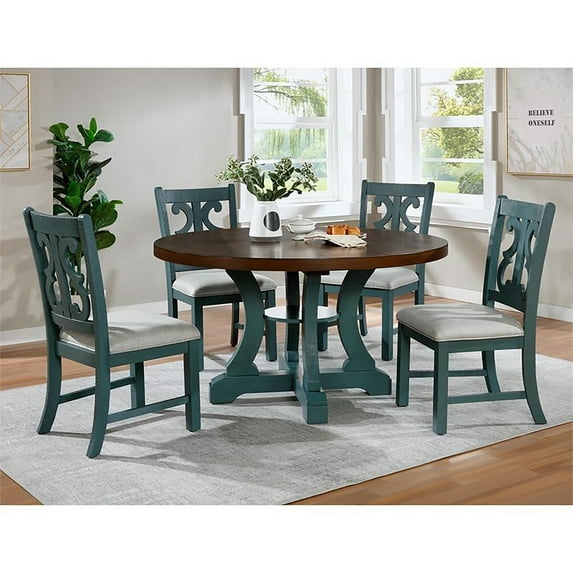 Furniture of America Feli Transitional 5-Piece Wood Dining Set, Blue