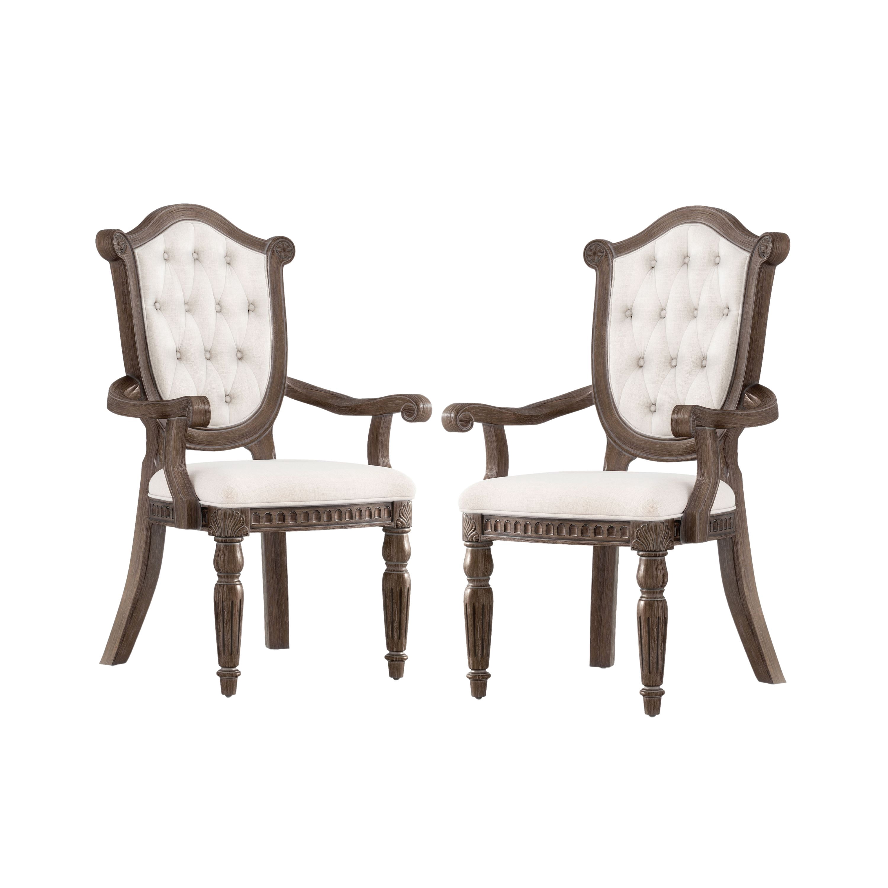 Furniture of America Feyric Rustic Solid Wood Indoor Arm Chairs, Weathered Oak (Set of 2)
