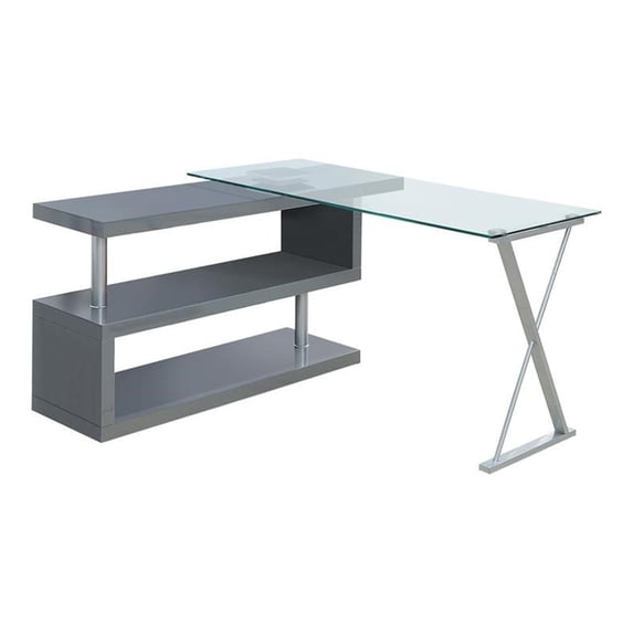 Fiora 59-inch Grey Modern Swivel Convertible Desk Storage