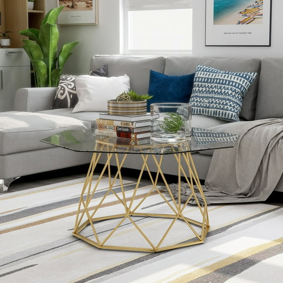 Furniture of America Flagg Glass Top Coffee Table, Gold