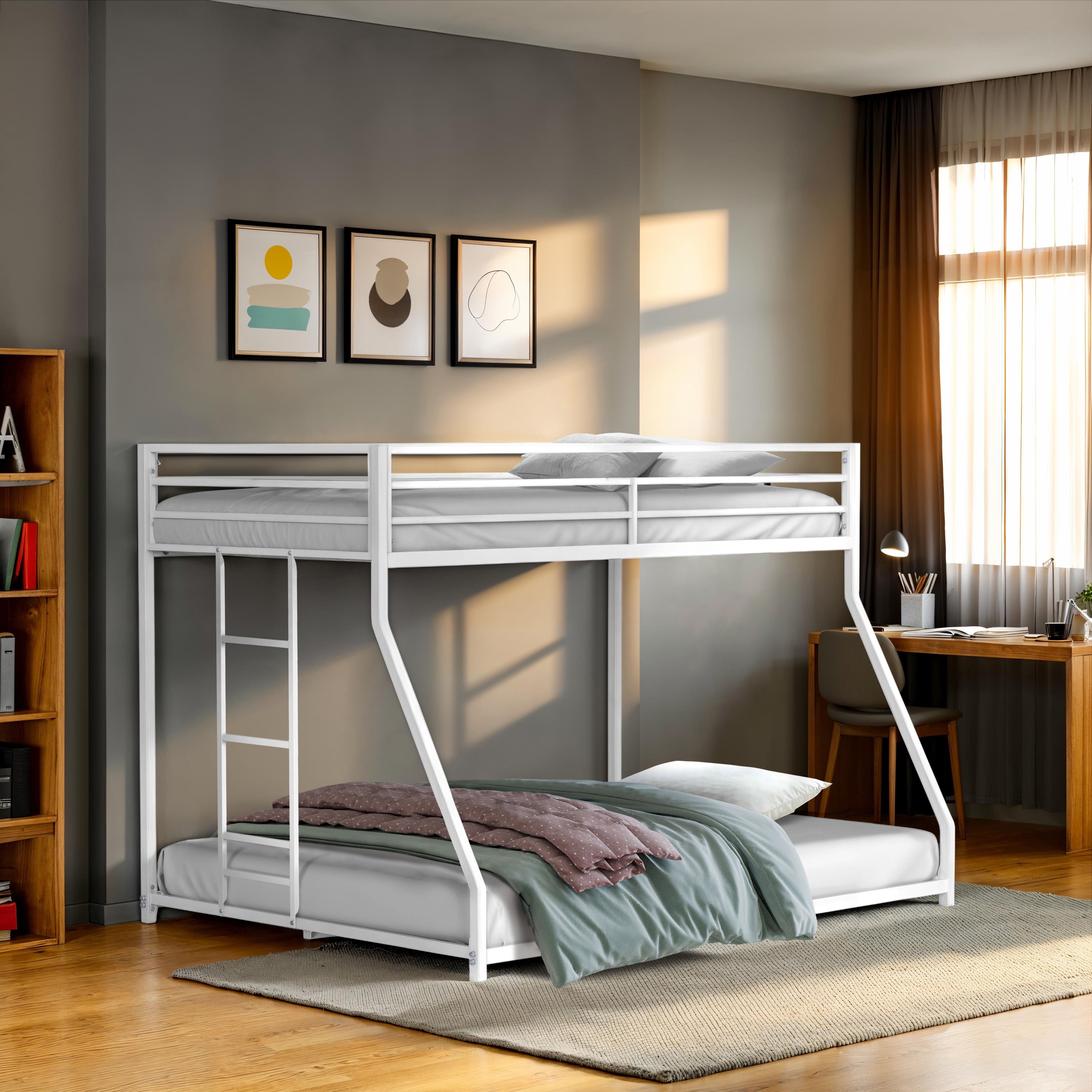 Furniture of America Franz Kids Twin Over Full Metal Mattress Ready Bunk Bed, White