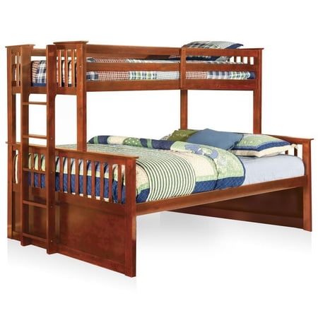 Furniture of America Frederick Wood Twin XL over Queen Bunk Bed in Oak