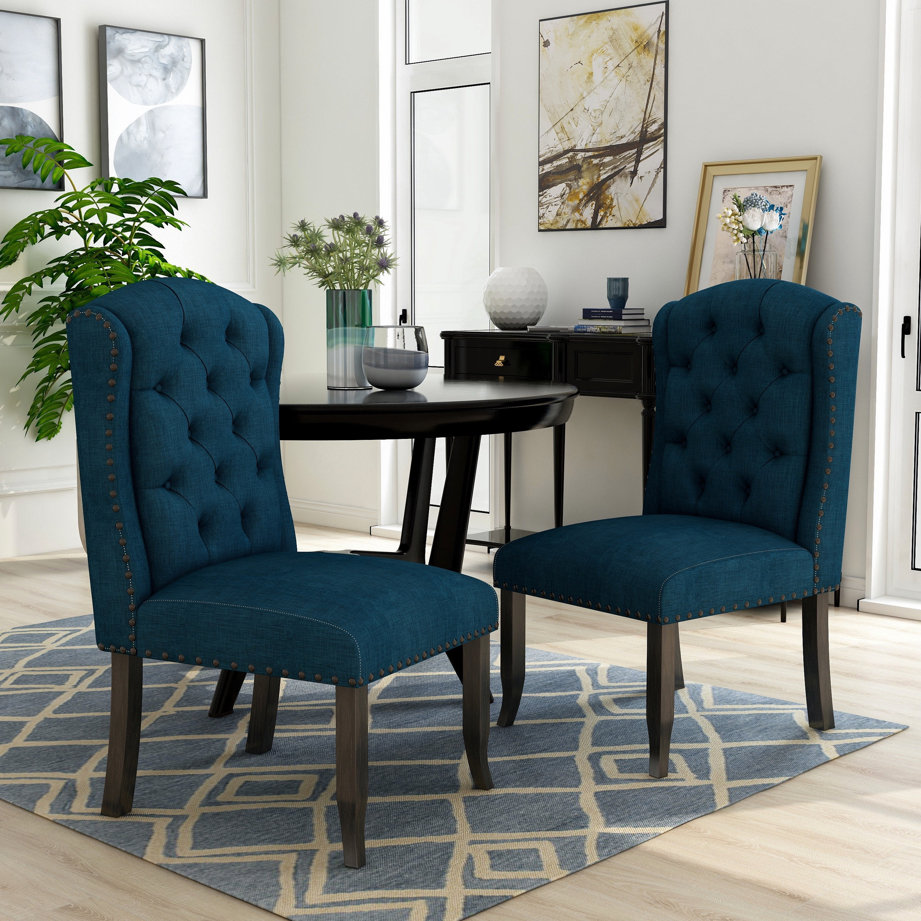 Furniture of America Freiden Tufted Nailhead Fabric Blue Side Chairs (Set of 2)