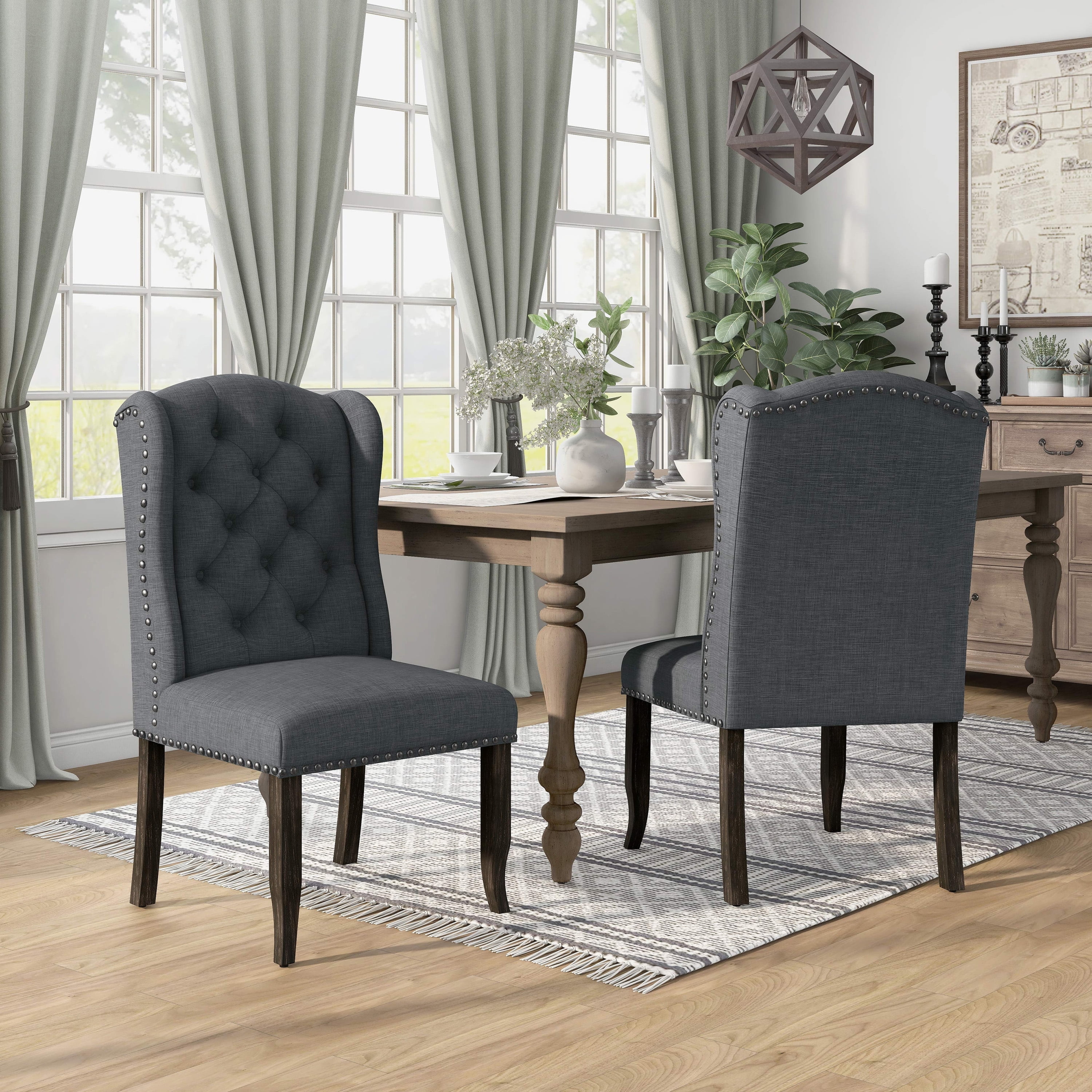 Furniture of America Freiden Tufted Nailhead Fabric Gray Side Chairs (Set of 2)