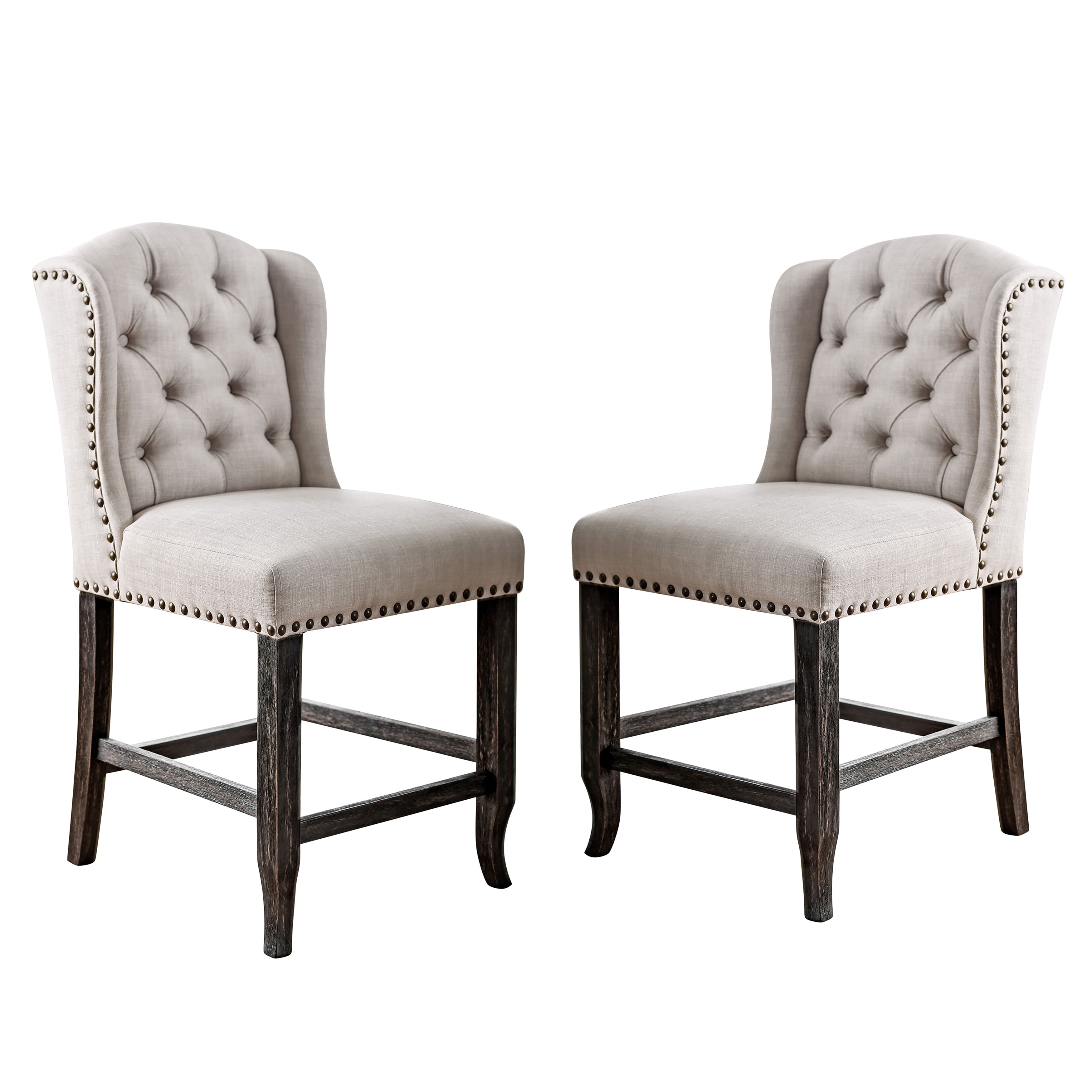Furniture of America Freiden Upholstered Bar Chairs - Set of 2, Beige
