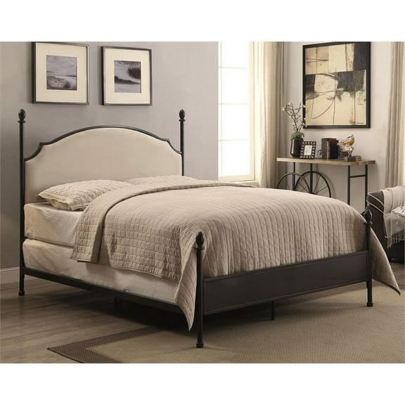 Furniture of America Freila Metal Queen Poster Bed in Gun Metal