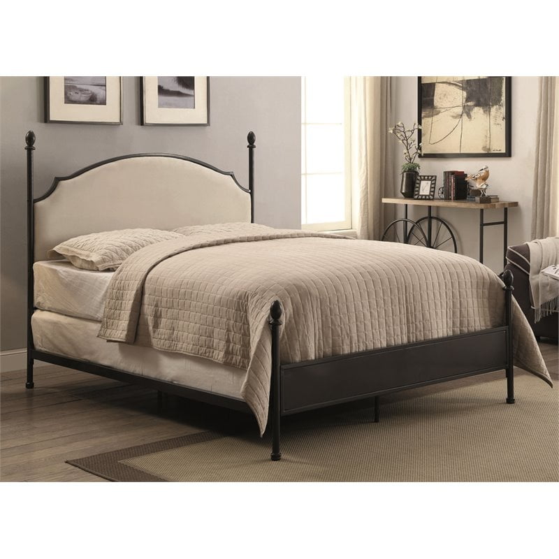 King Gunmetal Metal Four-Poster Bed with Cushioned Headboard