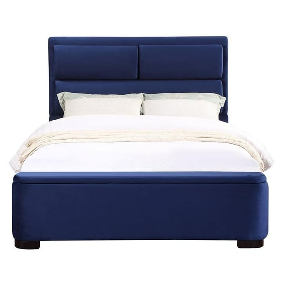 Furniture of America Fremont Contemporary Fabric Queen Bed with Storage in Navy