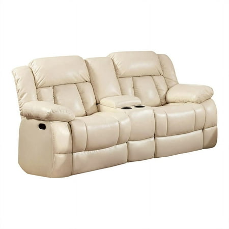 Furniture of America Frey Faux Leather Upholstered Reclining Loveseat in Ivory