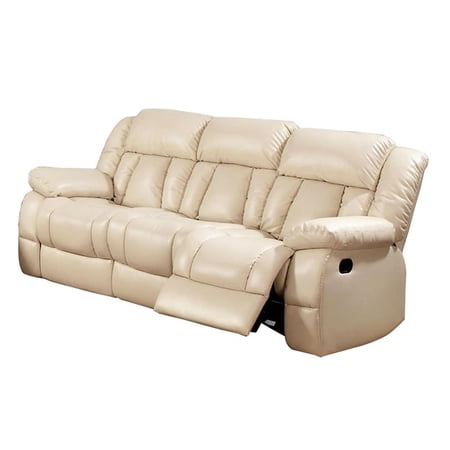 Furniture of America Frey Transitional Faux Leather Reclining Sofa in Ivory