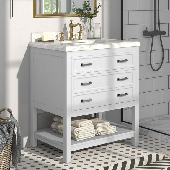 Furniture of America Freya 31" White Single Bathroom Vanity with White Carrera Marble Top and Undermount Sink