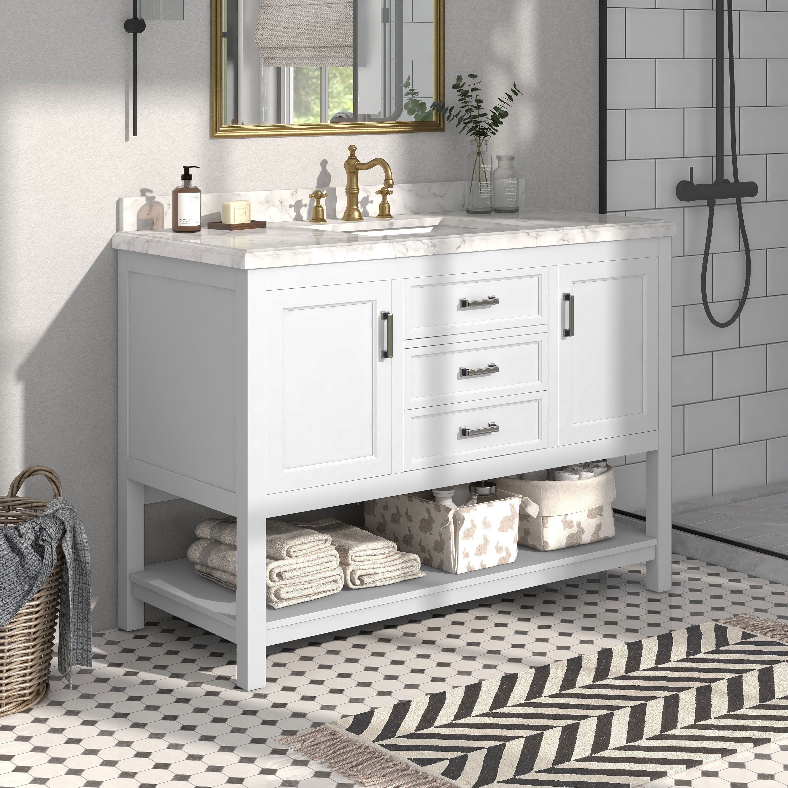 Furniture of America Freya 49" White Single Bathroom Vanity with White Carrera Marble Top and Undermount Sink