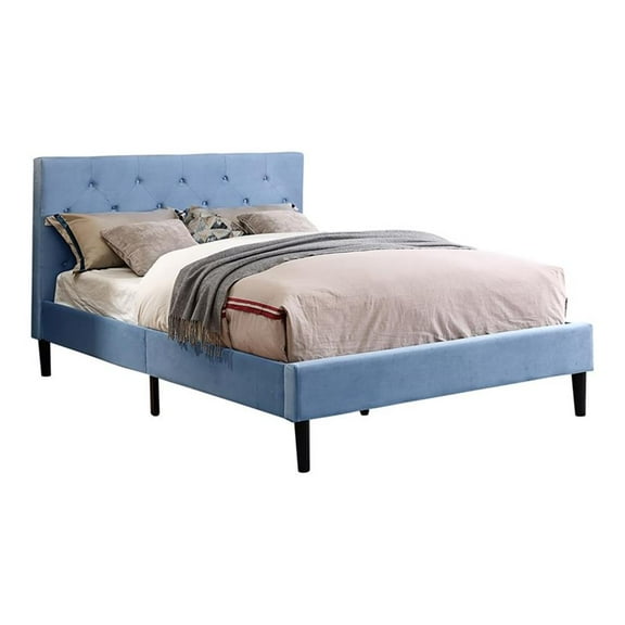 Furniture of America Frohm Fabric Button Tufted Queen Platform Bed in Blue