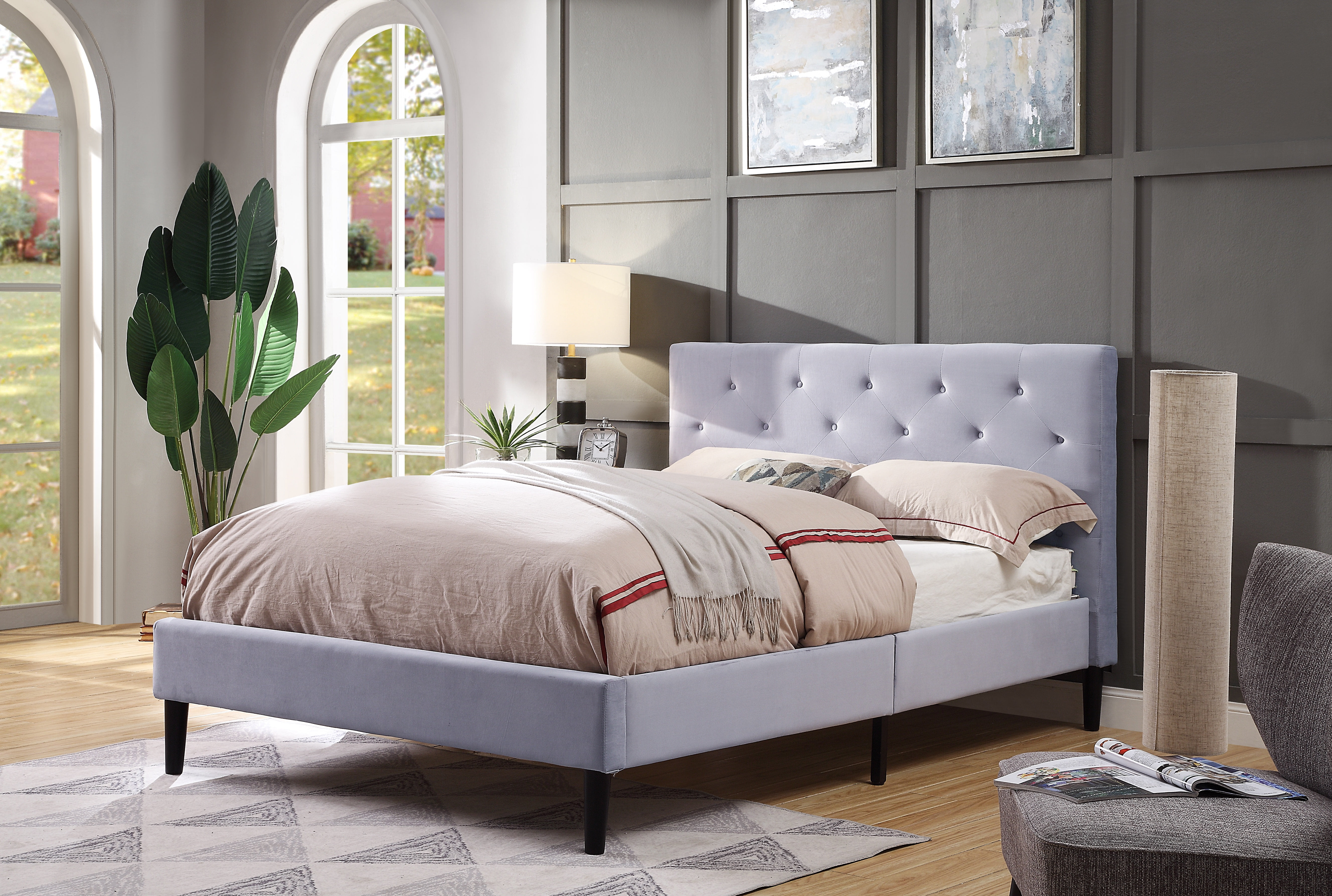 Furniture of America Frohm Mattress Ready Tufted Flannelette Light Fray Full Kids Bed