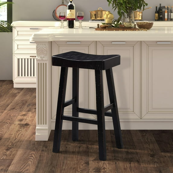 Furniture of America Quyra Solid Wood Indoor Saddle 30.5-inch Bar Stools, Black (Set of 2)