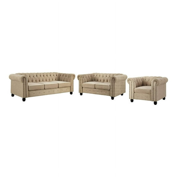 Furniture of America Gabby Traditional 3-Piece Chenille Sofa Set in Ivory