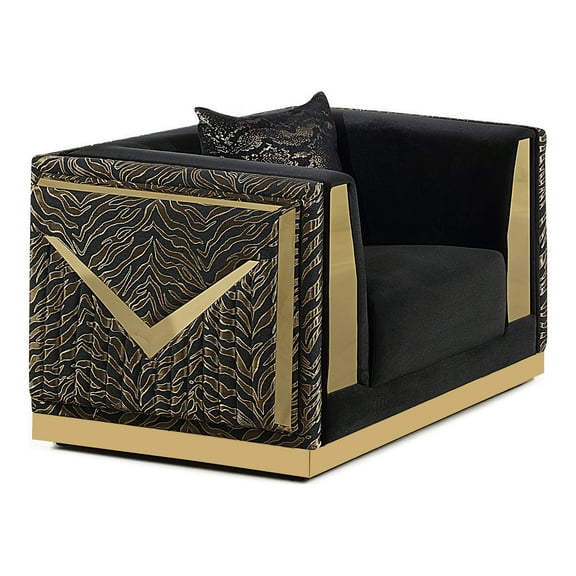 Furniture of America Gadulan Glam Fabric Zebra Print Indoor Arm Chair, Black and Gold