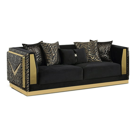 Furniture of America Gadulan Glam Fabric Zebra Print Indoor Loveseat, Black and Gold