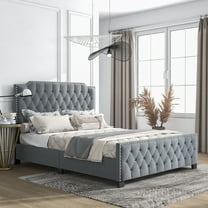 Furniture of America  Galavant Modern Tufted Fabric Panel Bed Light Grey Full