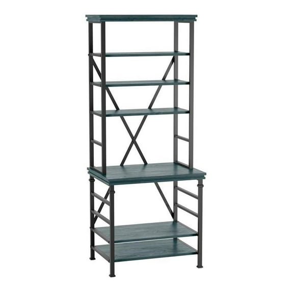 Furniture of America Garna Industrial Metal 6-Shelf Bookcase in Antique Blue