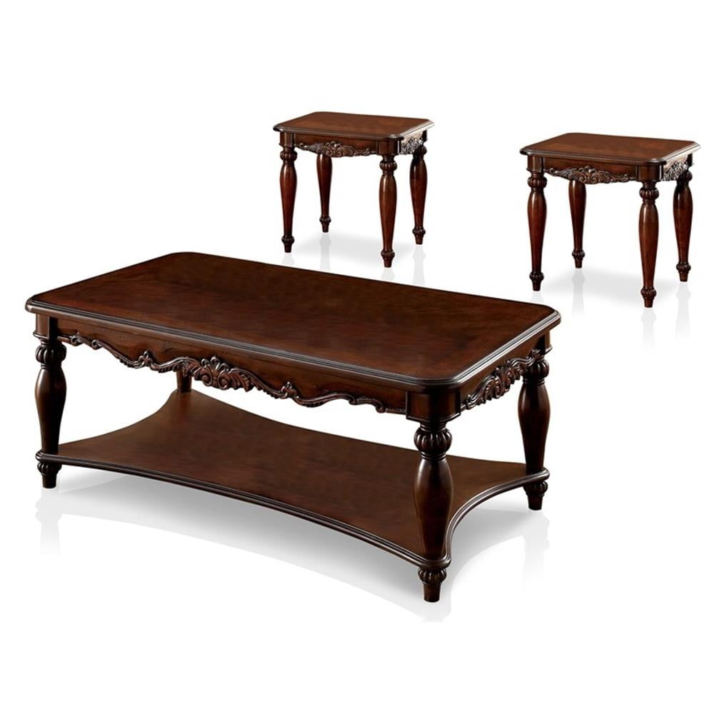 Furniture of America Garner Traditional Wood 3-Piece Coffee Table Set in Cherry
