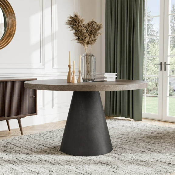 Furniture of America Garth 54" Round Indoor Dining Table, Rustic Oak and Dark Walnut