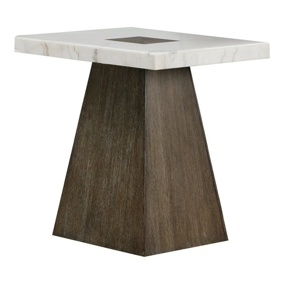 Furniture of America Garth Modern Marble Top End Table, Dark Walnut