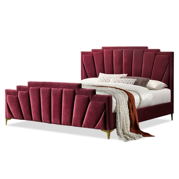 Furniture of America Gatsby Fabric Panel Bed, Red, California King