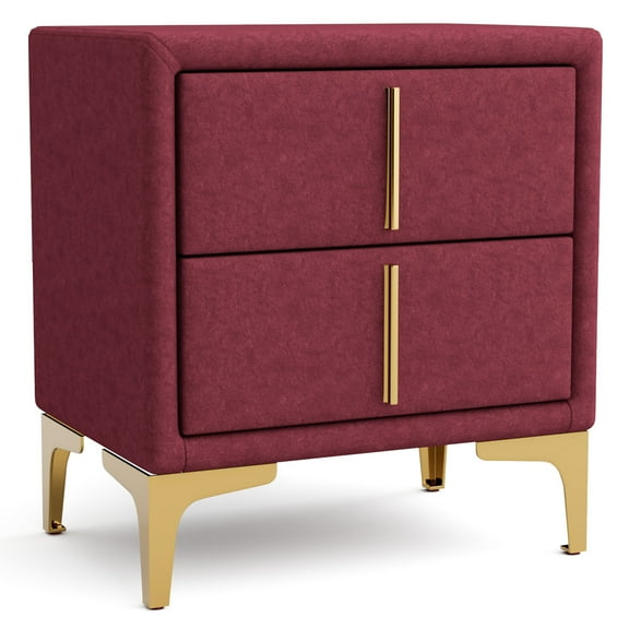 Furniture of America Gatsby Upholstered 2-Drawer Nightstand, Red