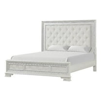 Furniture of America Gelbero White Wood King Bed with Upholstered Headboard