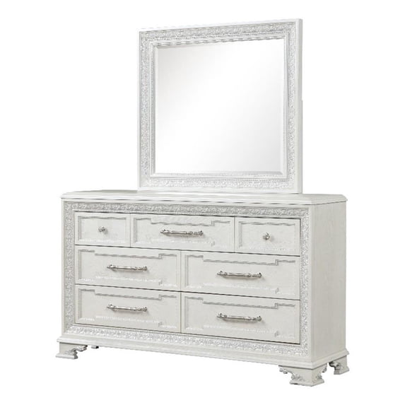 Furniture of America Gelbero Wood Dovetail 7-Drawer Dresser with Mirror in White