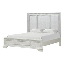 Furniture of America Gelbero Wood Panel Ornate Accent King Bed in White