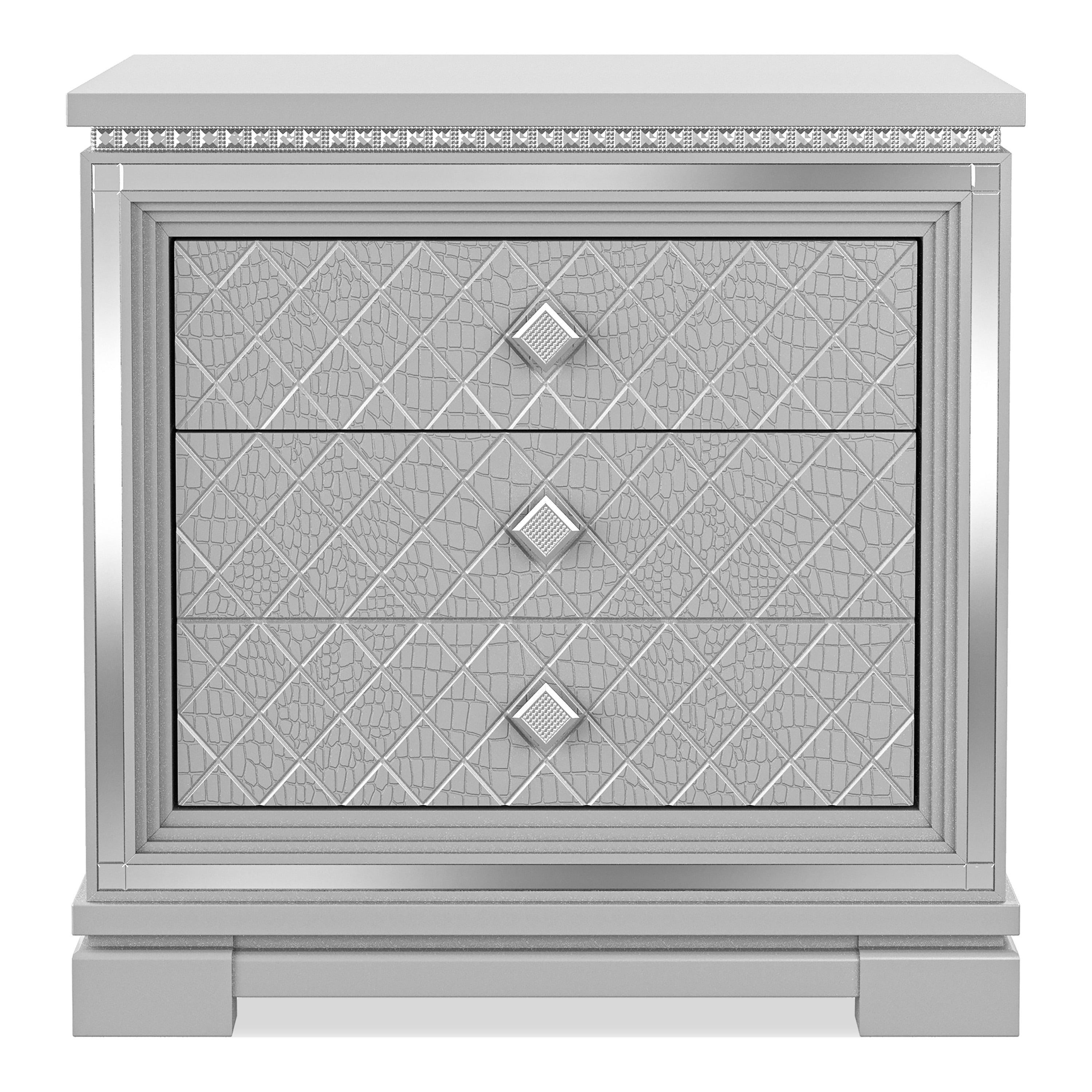 Furniture of America Gelmore Adult Glam 2-Drawer Nightstand, Silver