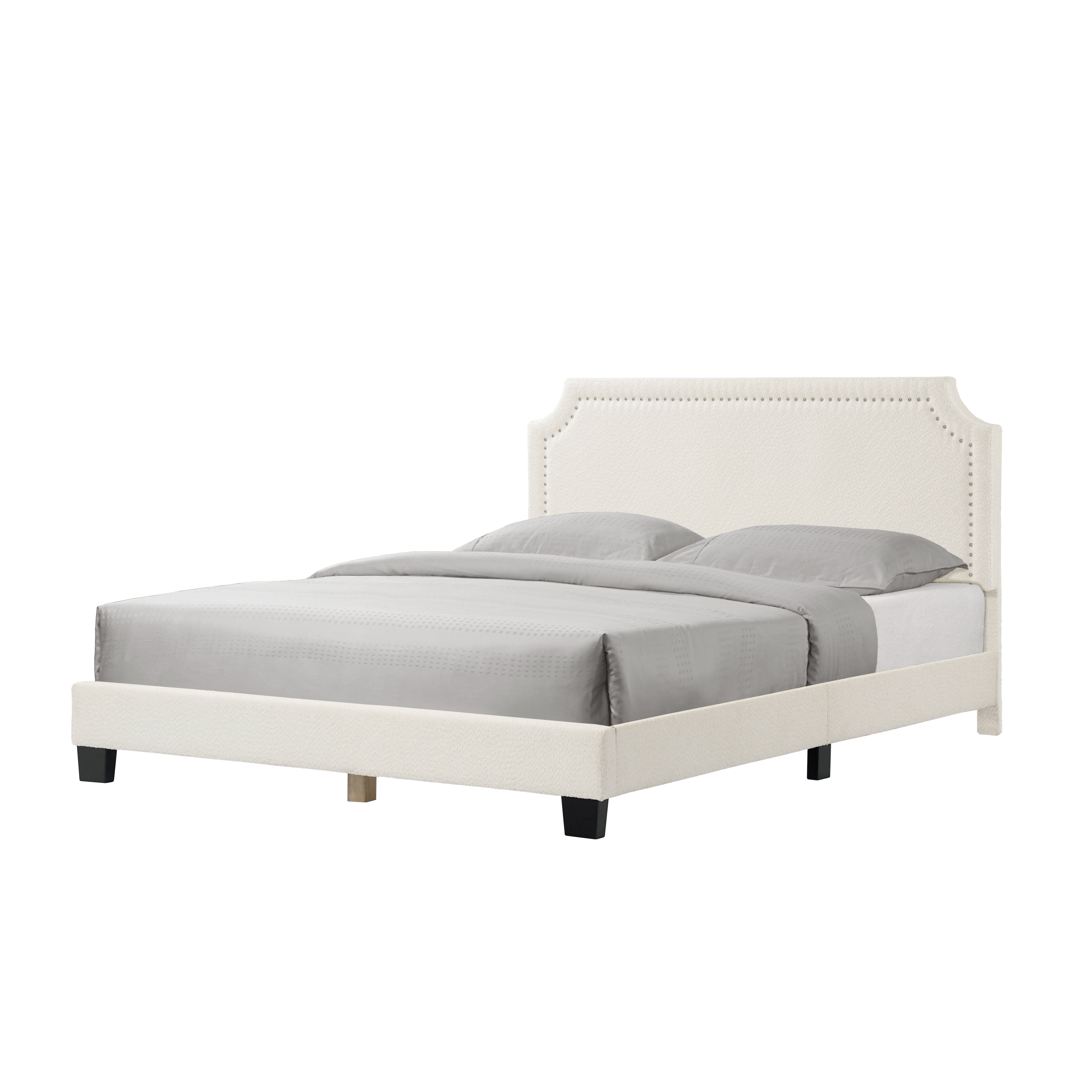 Furniture of America Geneva Upholstered Mattress Ready Boucle Fabric White Queen Bed