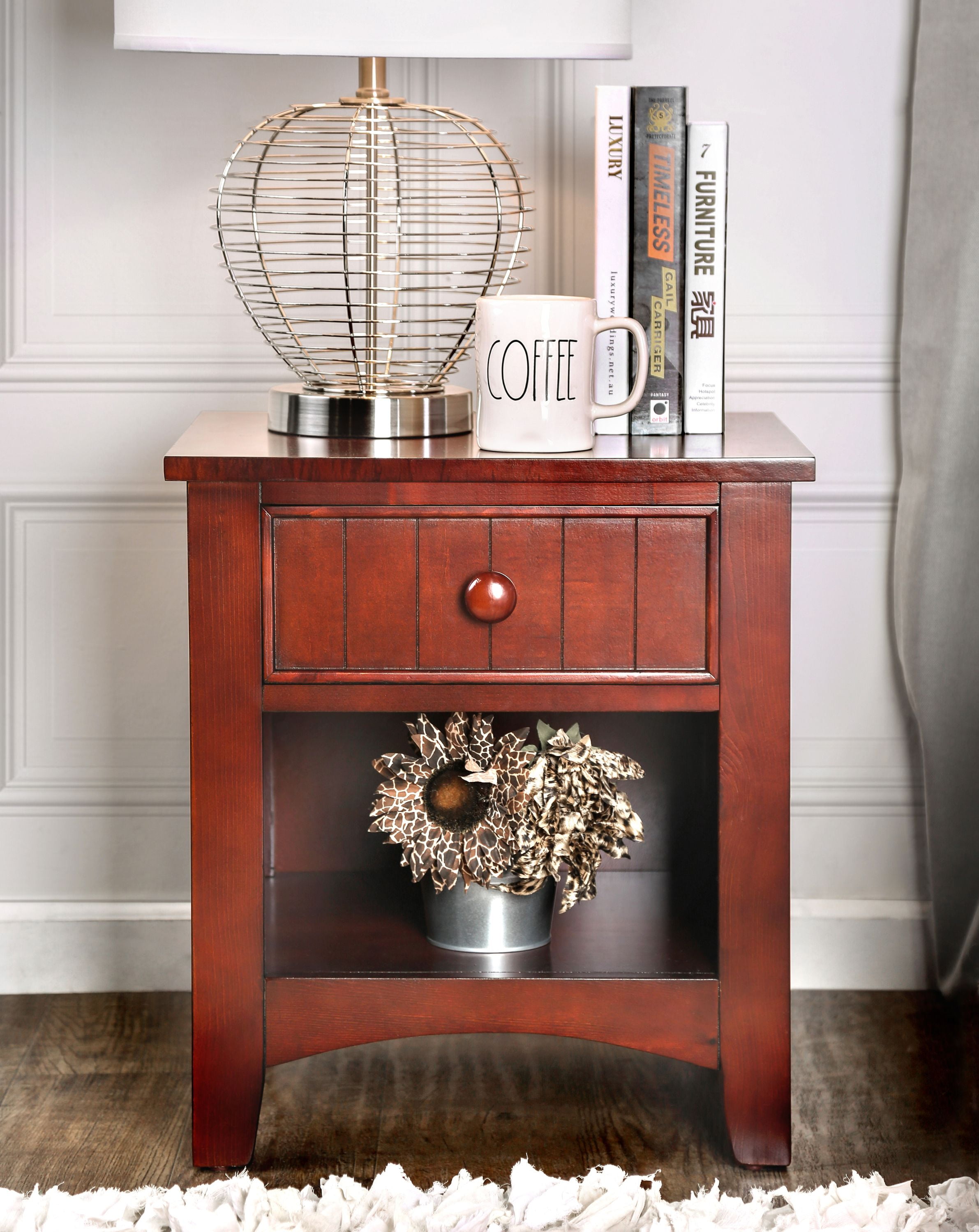 Furniture of America Geniet Nightstand with 1-Drawer, Cherry