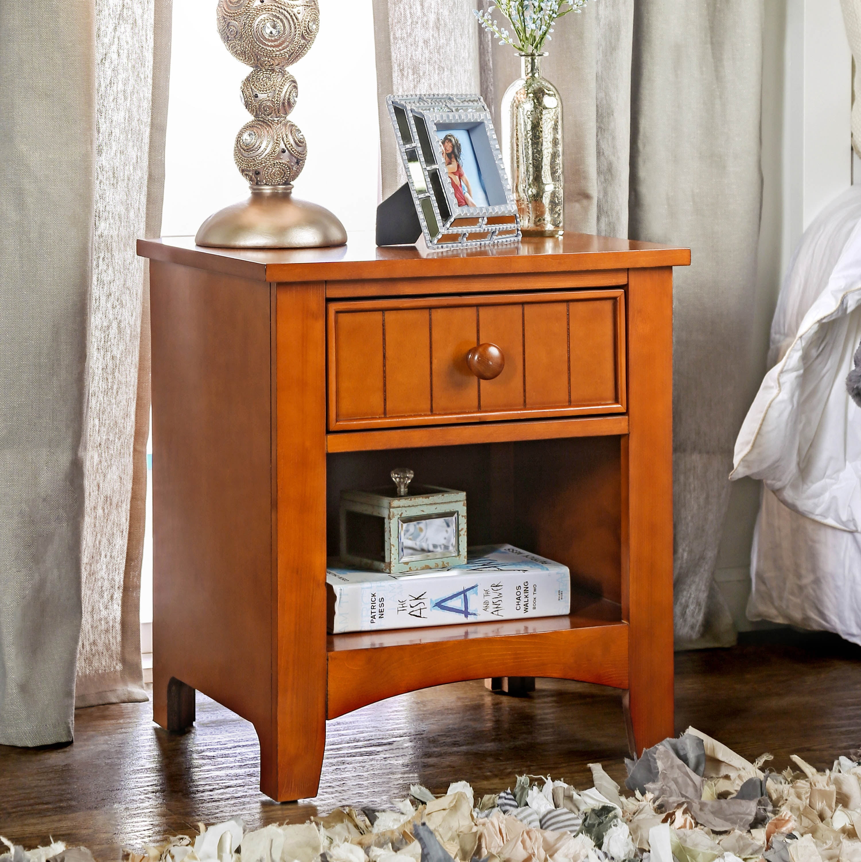 Furniture of America Geniet Nightstand with 1-Drawer, Oak