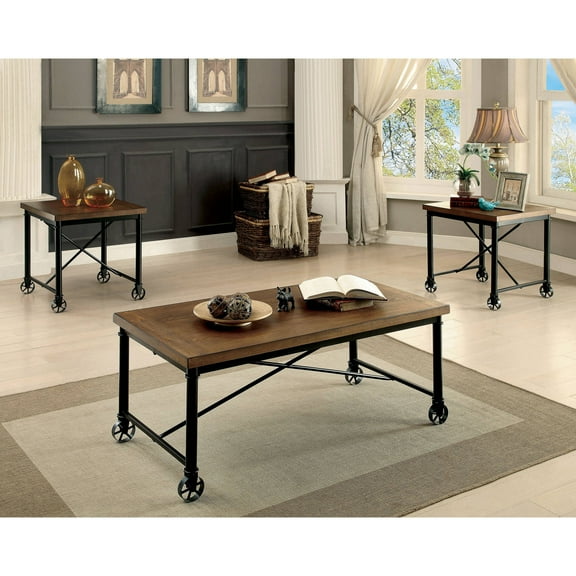 Furniture of America Gillis 3-Piece Coffee Table Set, Medium Oak
