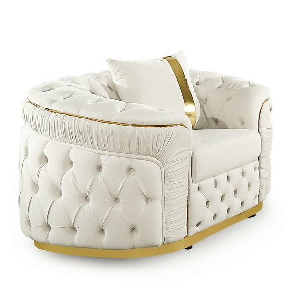 Furniture of America Gizon Glam Fabric Diamond Tufting Indoor Arm Chair, Beige and Gold