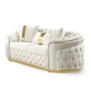 Furniture of America Gizon Glam Fabric Diamond Tufting Indoor Loveseat, Beige and Gold
