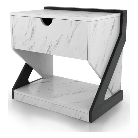 Furniture of America Glanz 24"W Wood 1-Drawer Nightstand in White Marble