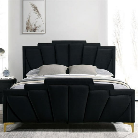 Furniture of America Glanz Glam Fabric Tufted Queen Bed in Black